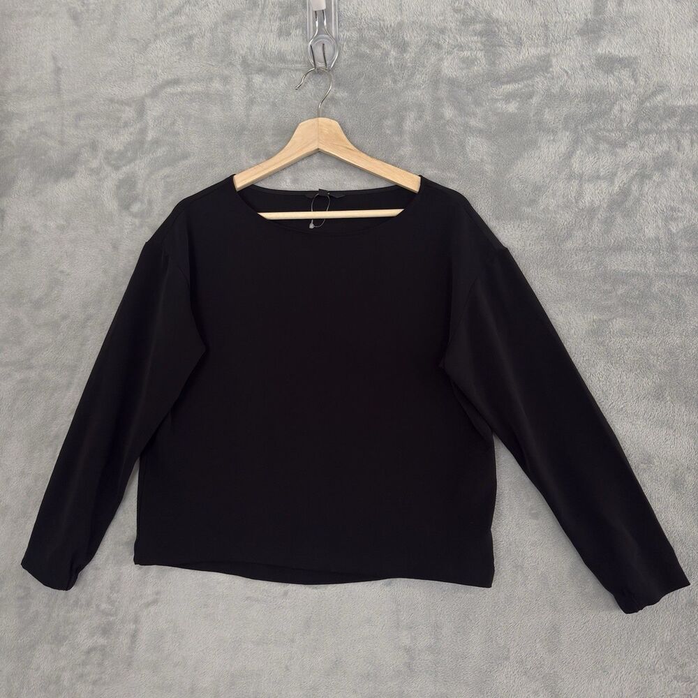 Uniqlo Boat Neck Blouse Womens S Black Career Preppy Old Money NWOT